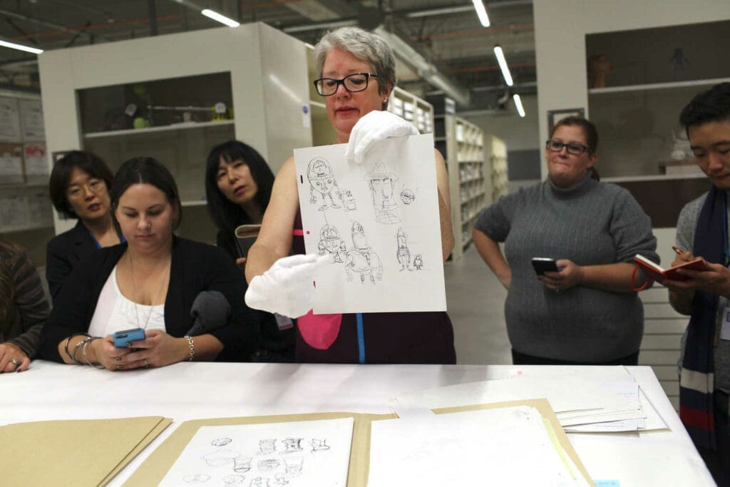 Press visit the Pixar Living Archives, located off campus, and view Toy Story development materials including sculpts and concept art with Archivist Christine Freeman on October 01, 2015 at Pixar Animation Studios in Emeryville, Calif. (Photo by Deborah Coleman / Pixar)